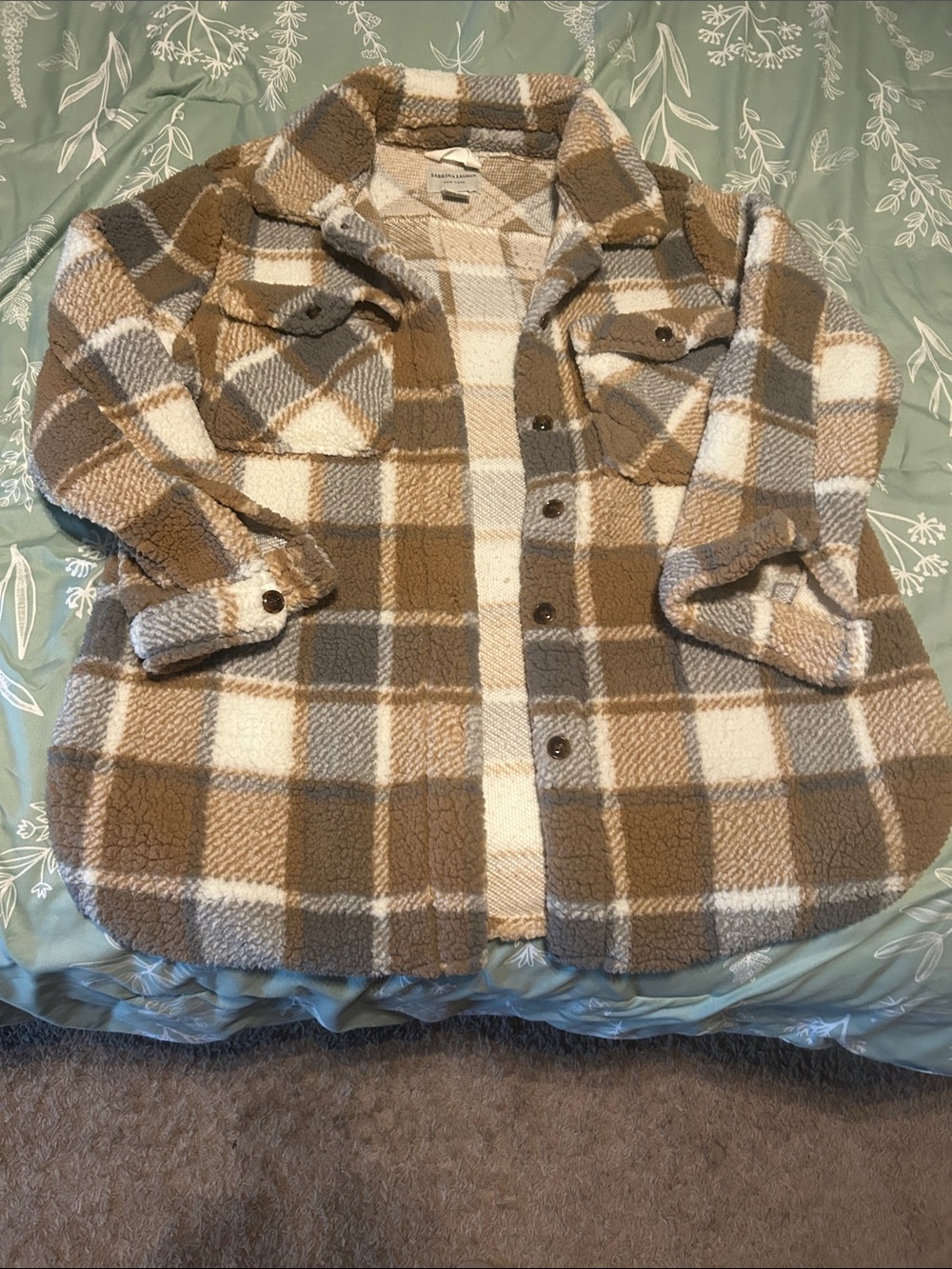 Plaid Teddy Shacket Jacket in Brown & Cream